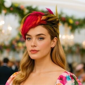 Vintage Haute Couture Christian Dior Feather Chapeaux Hat Headwear Colorful